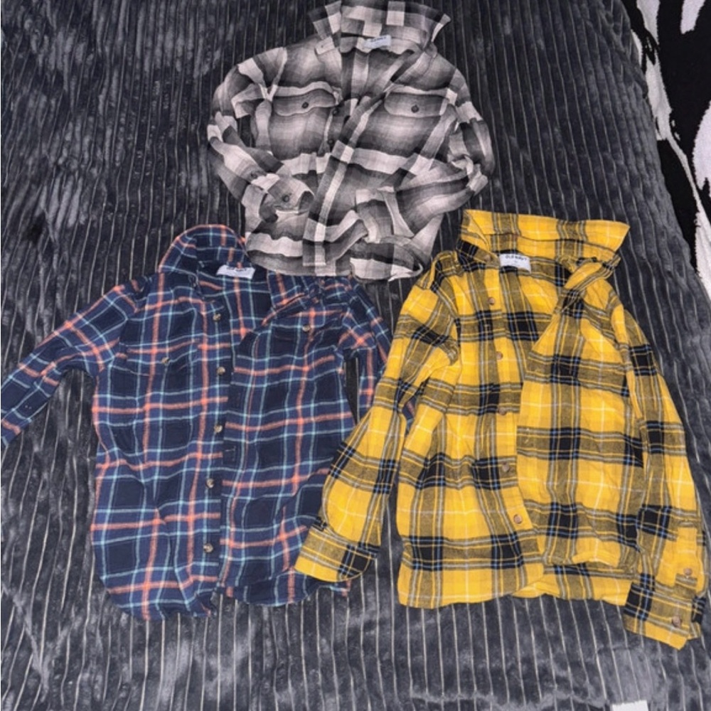 BUNDLE Old Navy Kids Plaid Button-Down Shirts - Gray, Blue, Yellow